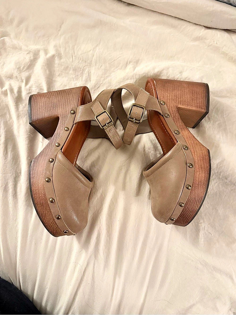 MIA Abba Clog Studded Platform Heels in Brown
